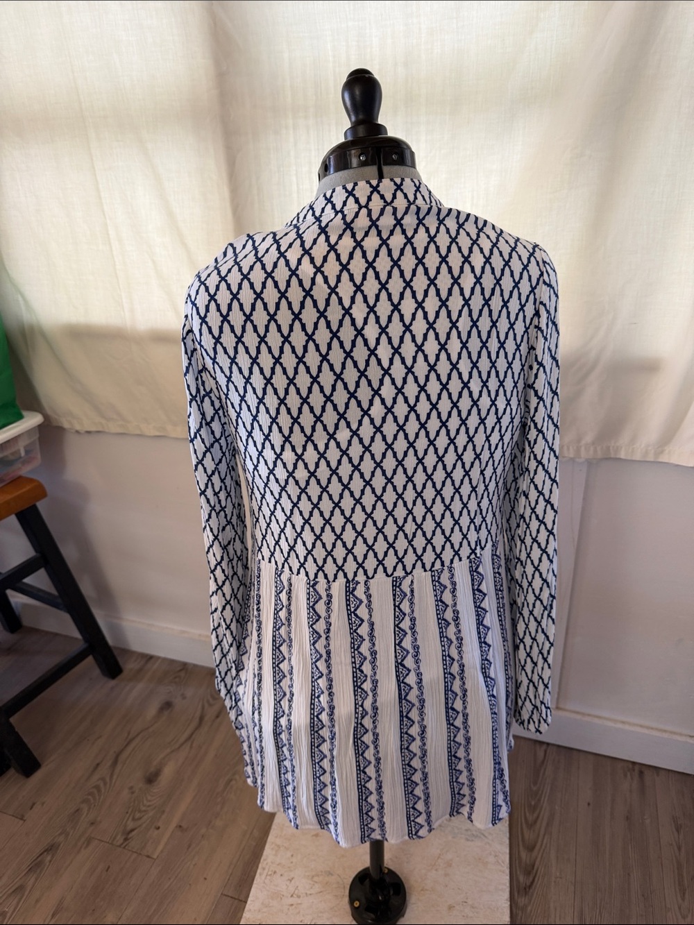 Embroidered Peasant Tunic Top - White & Navy - Picture 3 of 3